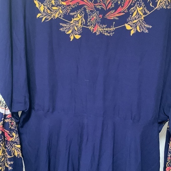 Free People Blouse Navy Yellow‎ Pink Size Medium - Picture 6 of 9